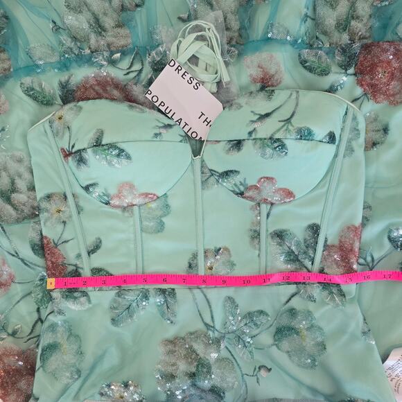 Dress The Population Carina Strapless Sweetheart Sequin Midi Dress Sz Large NWT - Picture 9 of 14